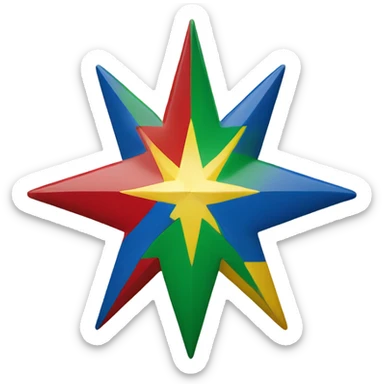 A star Divided into five sections with the colours green red yellow blue and white  sticker