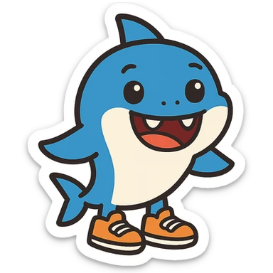 flat toon style baby shark with shoes sticker