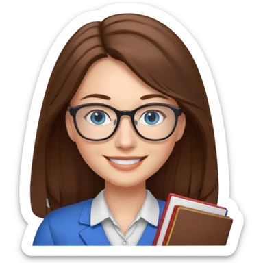 long brown hair blue eyes glasses teacher female sticker