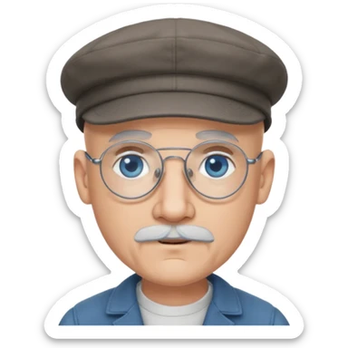 Older cute manBald  flat cap wire rim glasses goatee blue eyes grey goatee sticker