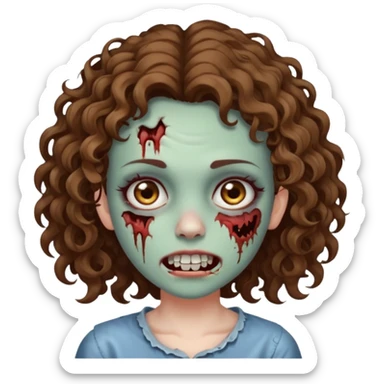 zombie girl with a face scar, curly hair & a tooth gap sticker