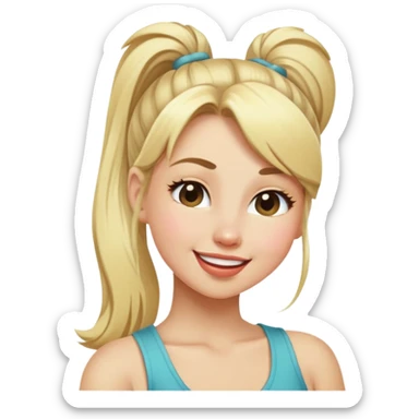 blonde girl with high pony tail hair, winking sticker