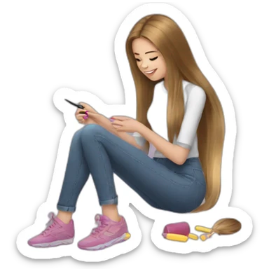 a-girl-long-hair-doing-the-nails sticker