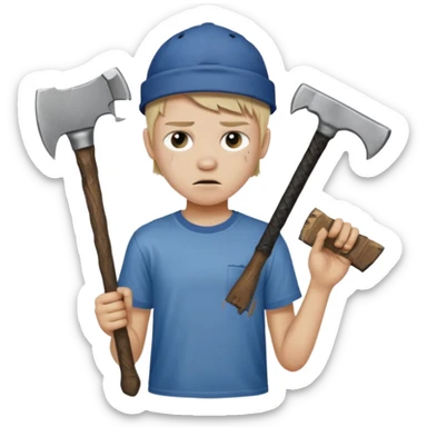 13 y/o Brian robeson at the beginning of Hatchet
distressed, has hatchet sticker