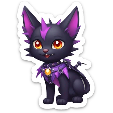 cool edgy cute pretty black punk red Purple ethereal fantasy nargacuga-bat-cat-Fakemon spiked collar harness full body sticker
