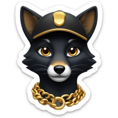 black fox wearing a cap and a gold chain sticker