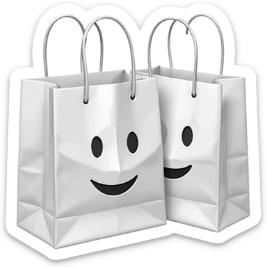 A 3D emoji of two white paper shopping bags, one large and one small, s sticker