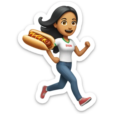 Mexican woman running with a hotdog  sticker