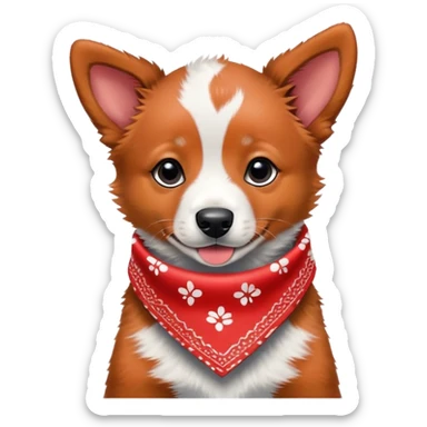 Red heeler puppy wearing a bandana around neck sticker