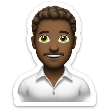 White male, brown hair, green eyes. No mustache. White shirt. sticker