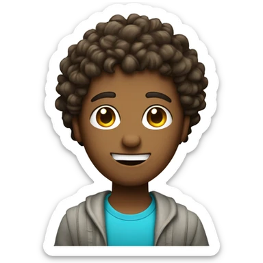 curly guy behind whom there is a palm tree, sea and books sticker