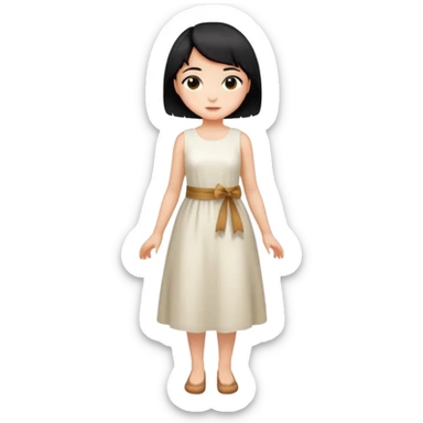 Girl with short black hair, wheat skin, and white dress in different poses sticker