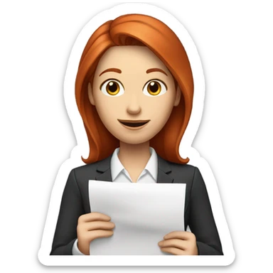 medium red hair woman nutritionist with a paper report sticker