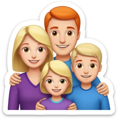 A happy family with parents and children, smiling, vibrant colors, detailed sticker