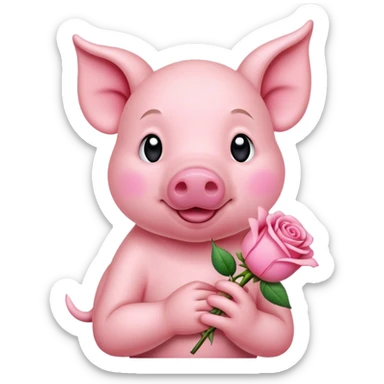 Piglet holding a rose sticker