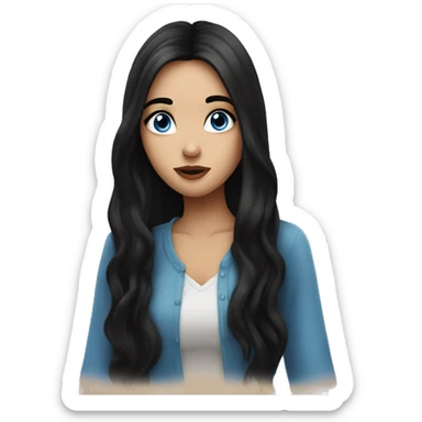 Beautiful girl with long black hair blowing kisses, blue eyes sticker