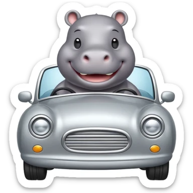 Hippo driving a silver car sticker