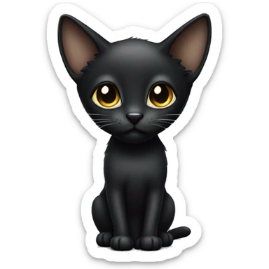 Petite black cat with sleek short fur, light yellow eyes, small pointed black ear tufts on top, facing forward, detailed features sticker