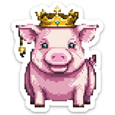 Minecraft style pig with a golden crown inspired by Technoblade sticker