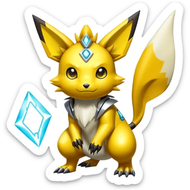 Shiny Futuristic Colorful Cyber-Pichu-Raichu-Renamon-Zeraora-hybrid-creature sticker