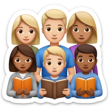 five diverse people with laptops and books sticker