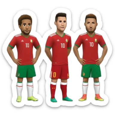 Ronaldo + messi + neymar avec le maillot du maroc sticker