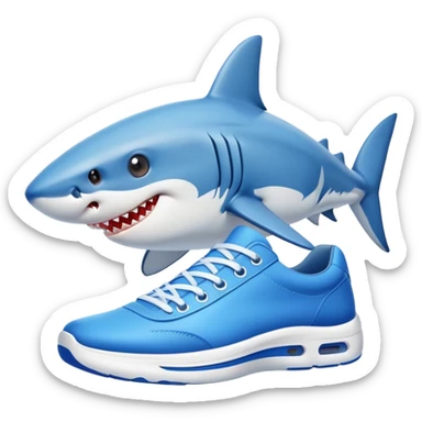 un tiburon con zapatillas azules sticker