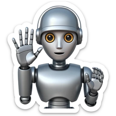 robot asking with hand sticker