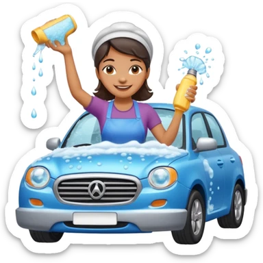 car washer woman with car  sticker