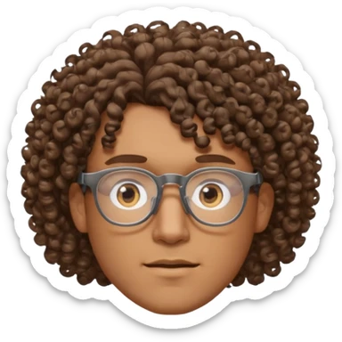 homme blanc brun avec cheveux frisés et lunette, vue de face sticker