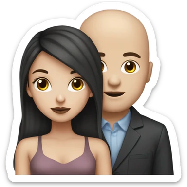 White girl dark hair kissing bald black man sticker