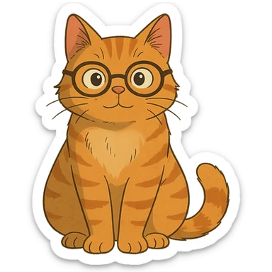 ghibli style orange cat wearing eyeglasses sticker