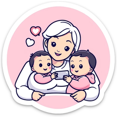mom taking selfie with baby surrounded by pastel pink hearts sticker