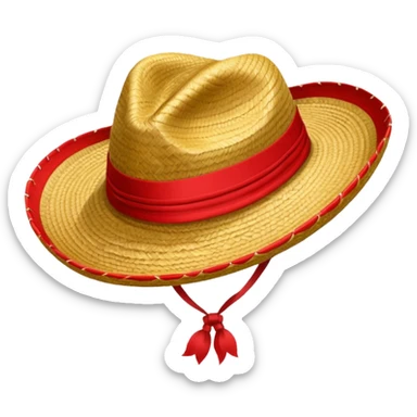 Sombrero de paja con una cinta roja sticker