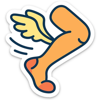 a flying leg with wings, cartoonish and fun sticker