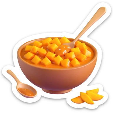 realistic 3D bowl of mango chutney with spoon sticker