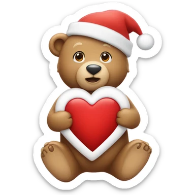 Christmas bear holding christmas heart with two hands sticker
