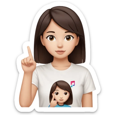 Girl with tiktok logo point up with one finger and dark brown hair sticker