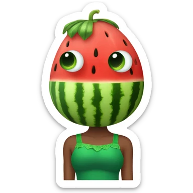 Watermelon wearing a green tutu on its head and a red tutu on its bottom sticker