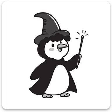 penguin wizard with a cape and wand sticker