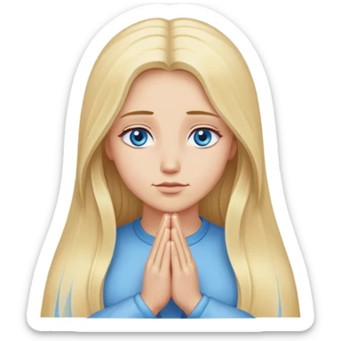 Cinematic realistic blonde with long hair, blue eyes prays sticker