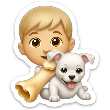 Baby chewing a dogs bone sticker
