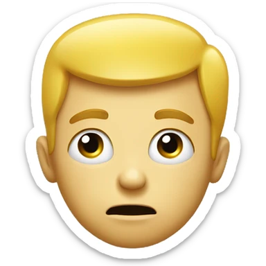 A yellow face with furrowed eyebrows looking upwards with thumb and index finger resting on its chin. sticker