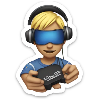 Gamer emoji with headphones on and a keyboard and mouse pad sticker