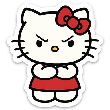 angry Hello Kitty, classic style, arms crossed, frowning sticker