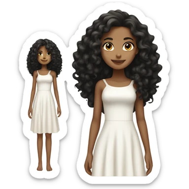 Tan girl with black long curly hair white dress full body sticker