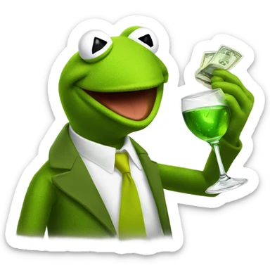 Kermit the frog throwing money and drinking booze sticker