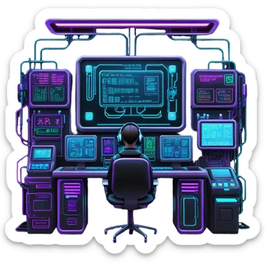 cyberpunk hacker terminal command center sticker