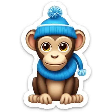 cute monkey with blue Christmas hat sticker