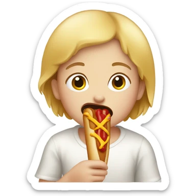 Autistic kid eating a hotdog sticker